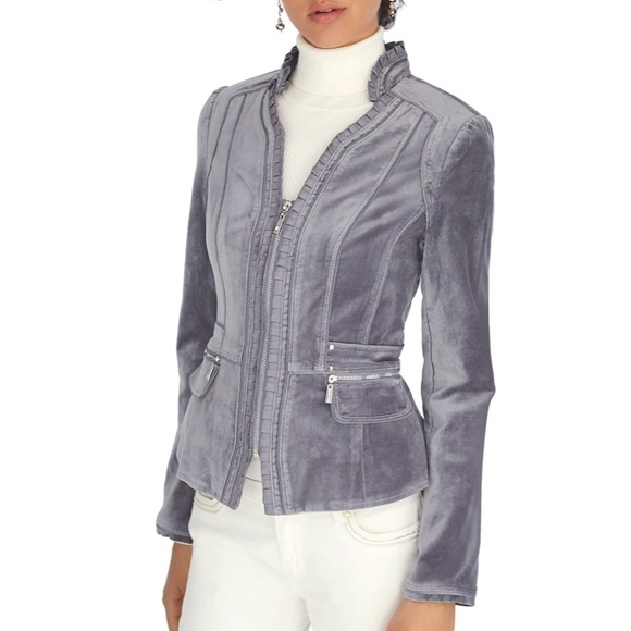 White House Black Market Pleated Placket Velvet Jacket Size 6